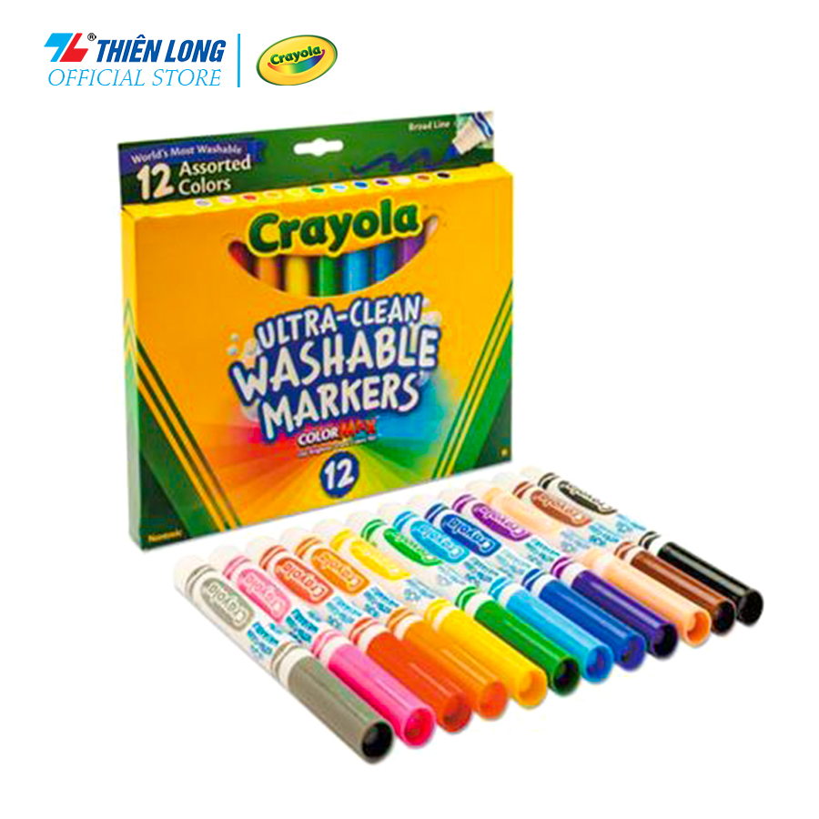 Bộ 12 màu bút lông nét đậm có thể rửa được Crayola Board Line Ultra Clean Washable Marker