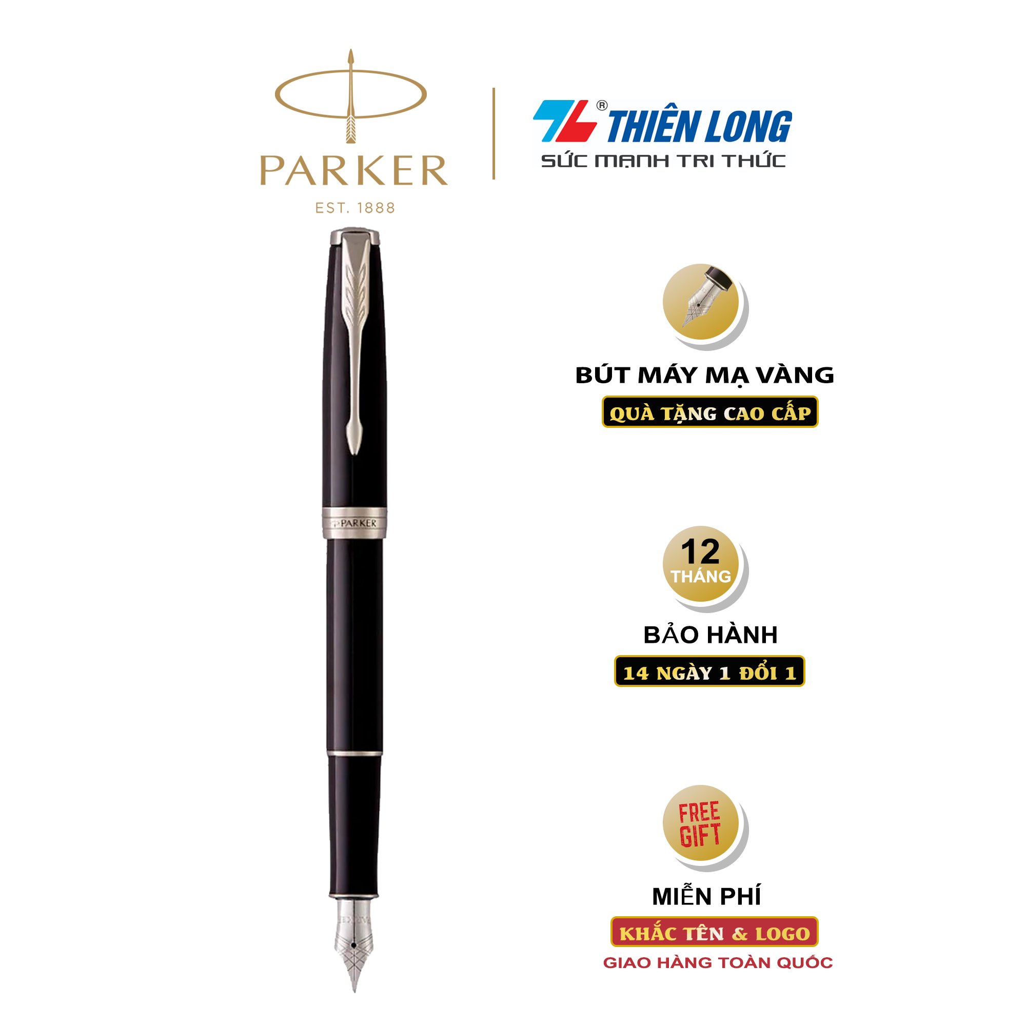 Bút máy cao cấp Parker Sonnet Black CT TB-1950789 - Mạ vàng 18k