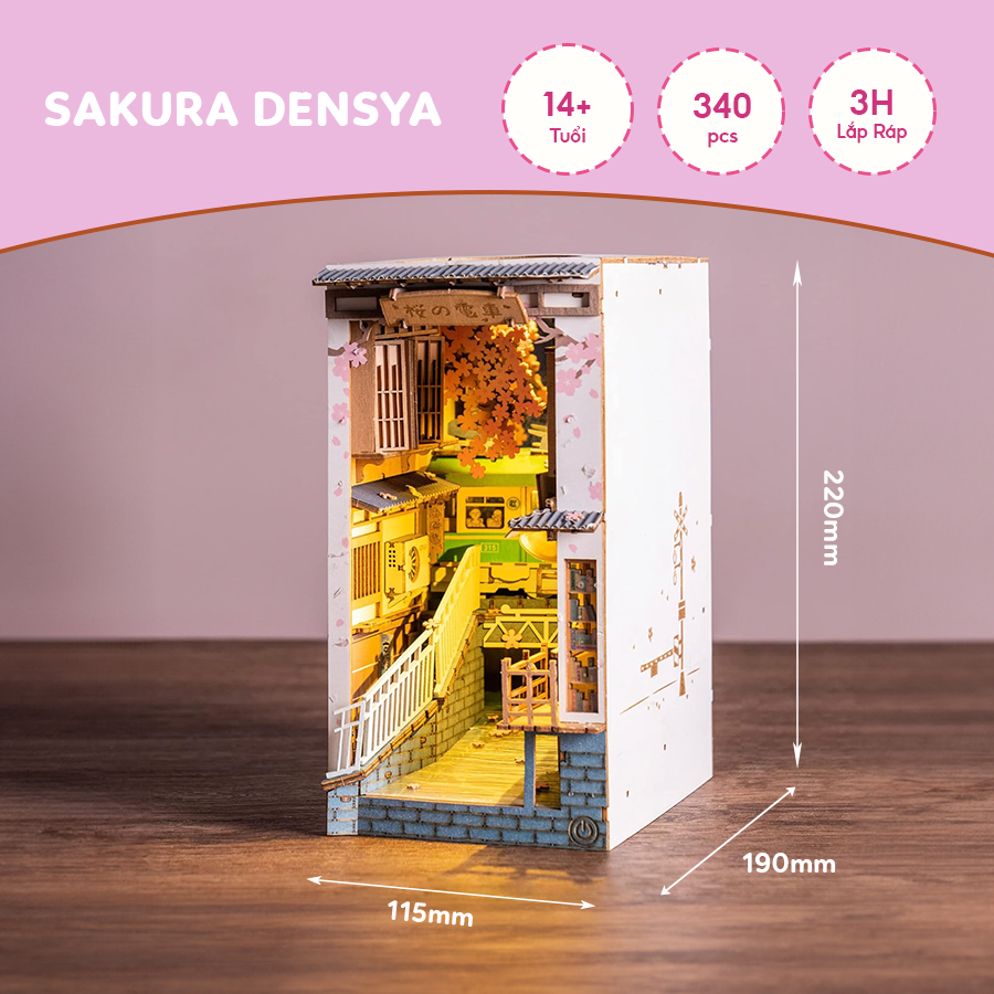 Đồ Chơi Sáng Tạo Lắp Ráp Gỗ 3D, Mô Hình Book Nook Robotime Sakura Densya, Garden House