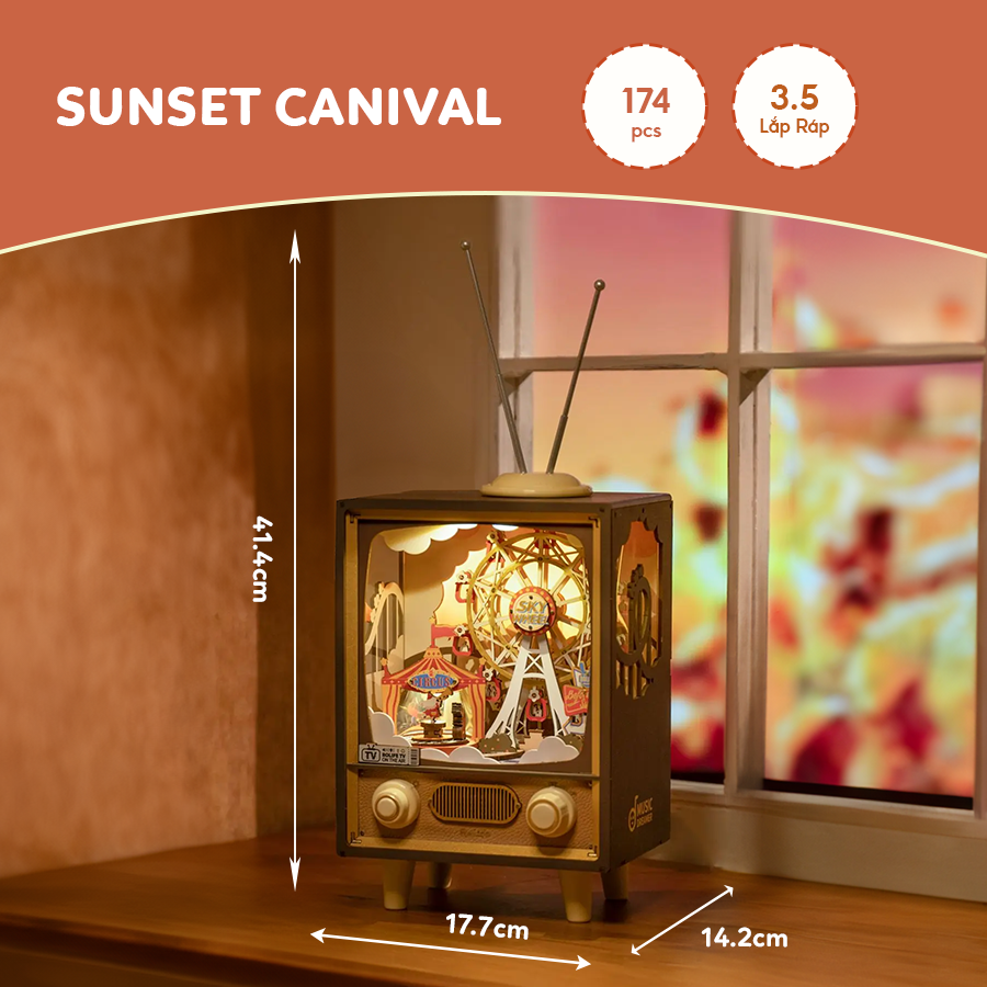 Mô Hình Hộp Nhạc Gỗ DIY Có Đèn Robotime Rolife Sunset Carnival