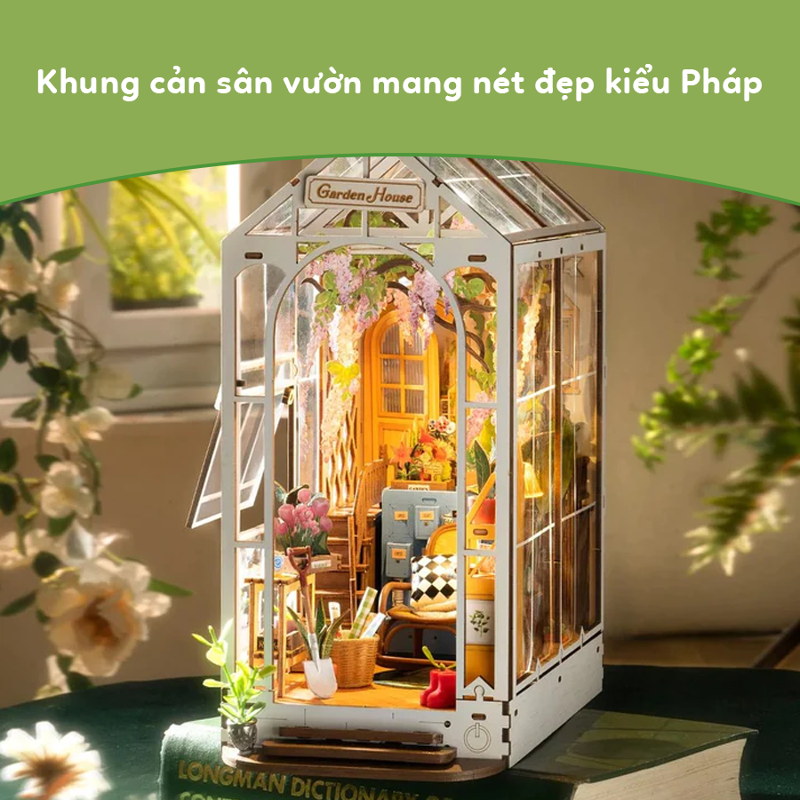 Đồ Chơi Sáng Tạo Lắp Ráp Gỗ 3D, Mô Hình Book Nook Robotime Sakura Densya, Garden House