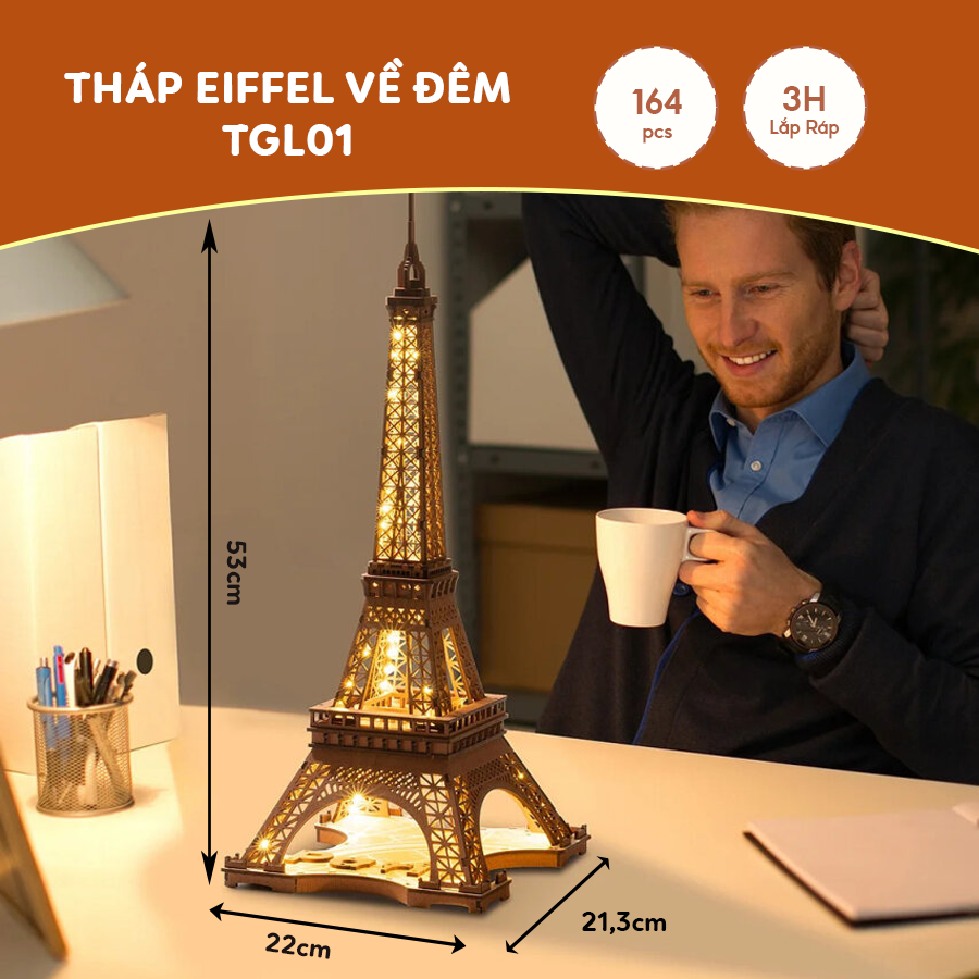 Mô Hình Lắp Ráp Gỗ 3D Robotime Rolife Tháp Eiffel - Night of the Eiffel Tower