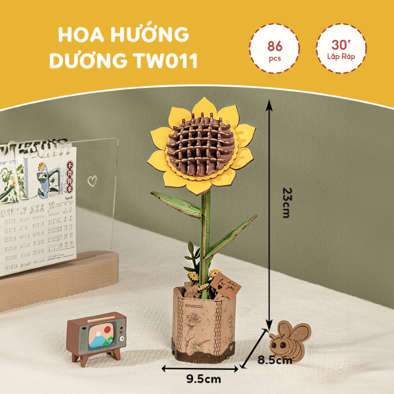 Bó Hoa Lắp Ghép Gỗ 3D Robotime RORK Wooden Flower Bouquet