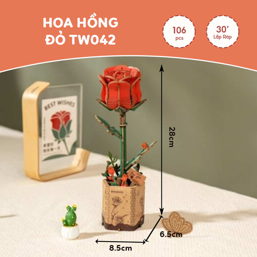 Bó Hoa Lắp Ghép Gỗ 3D Robotime RORK Wooden Flower Bouquet