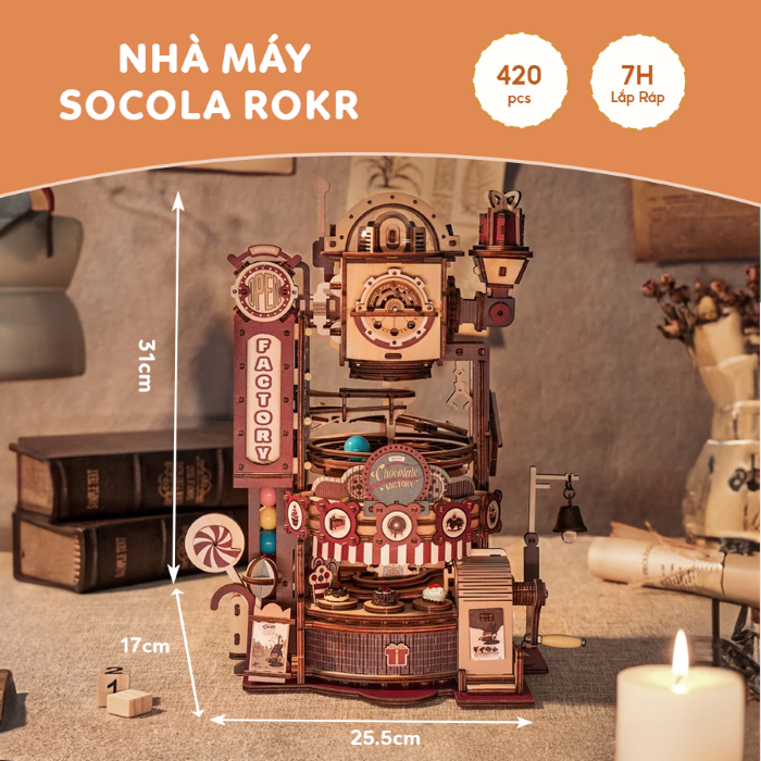 Mô Hình Lắp Ráp Gỗ Robotime ROKR Chocolate Factory LGA02 - Xưởng Sản Xuất Socola