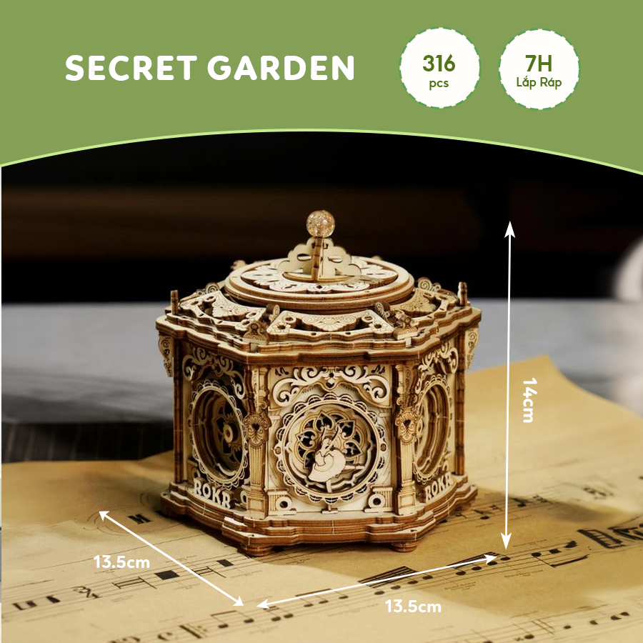 Hộp Nhạc Gỗ Khu vườn Bí Mật Robotime ROKR Secret Garden AMK52