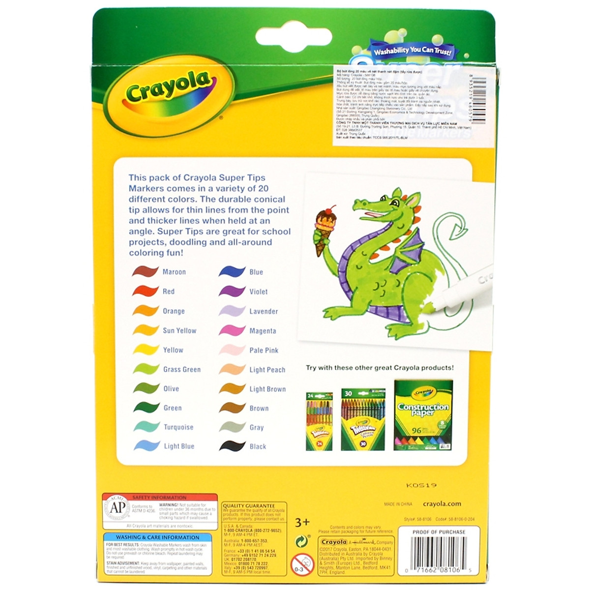 Bộ 20 Màu Bút Lông Crayola Supertips Nét Mảnh - Nét Đậm Có Thể Rửa Được