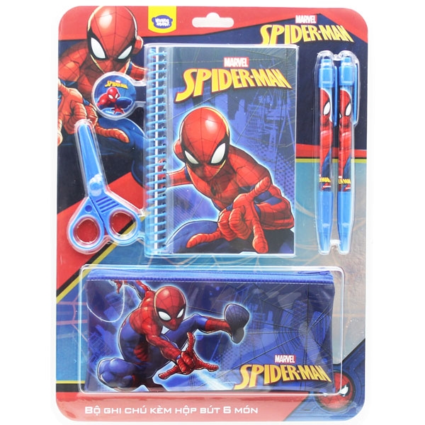 Bộ ghi chú + hộp bút 6 món Spiderman VPH13-1402