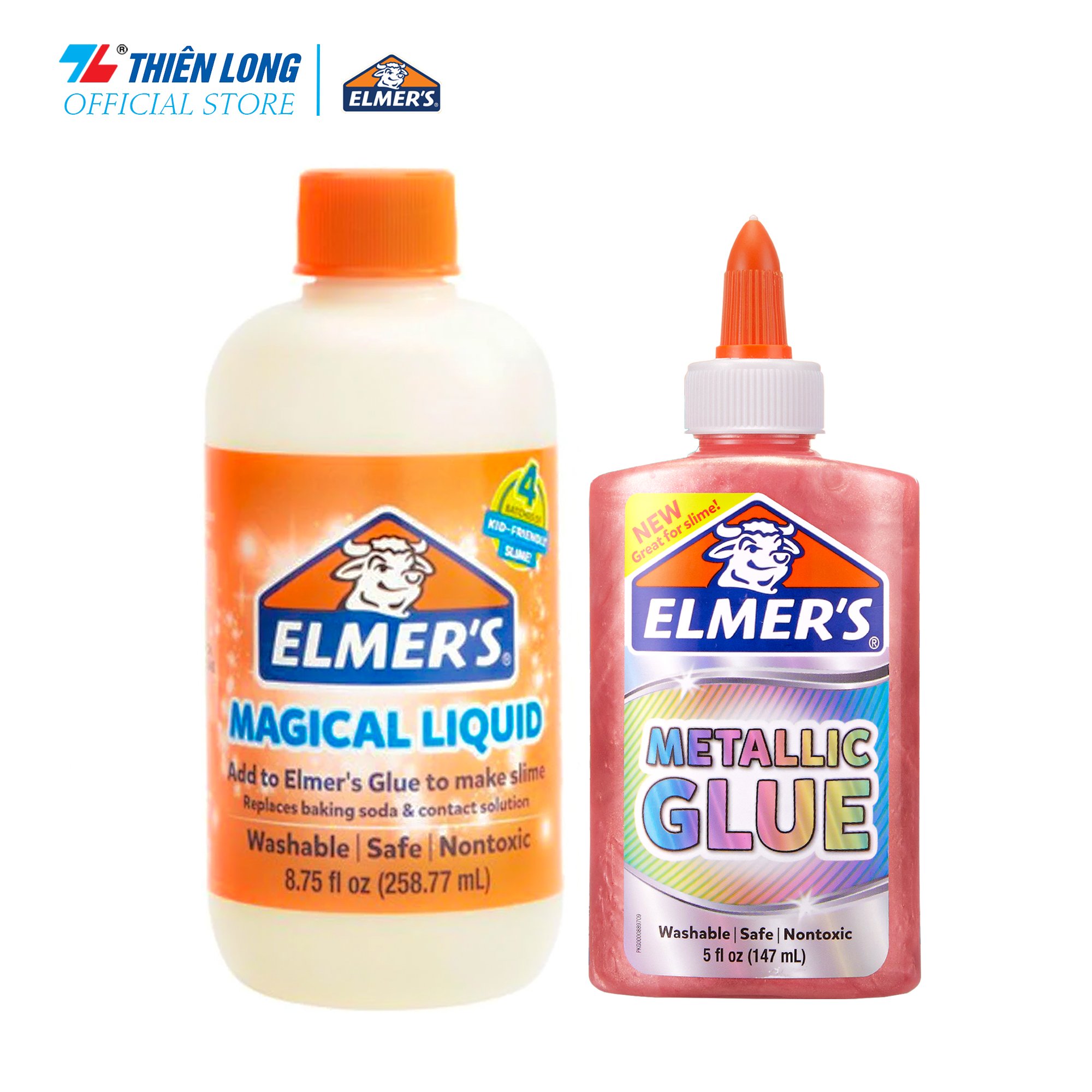 Combo Keo Metallic Glue ánh nhũ - ánh kim Elmer's 147ml & Dung dịch Elmer's tạo Slime 258.77ml