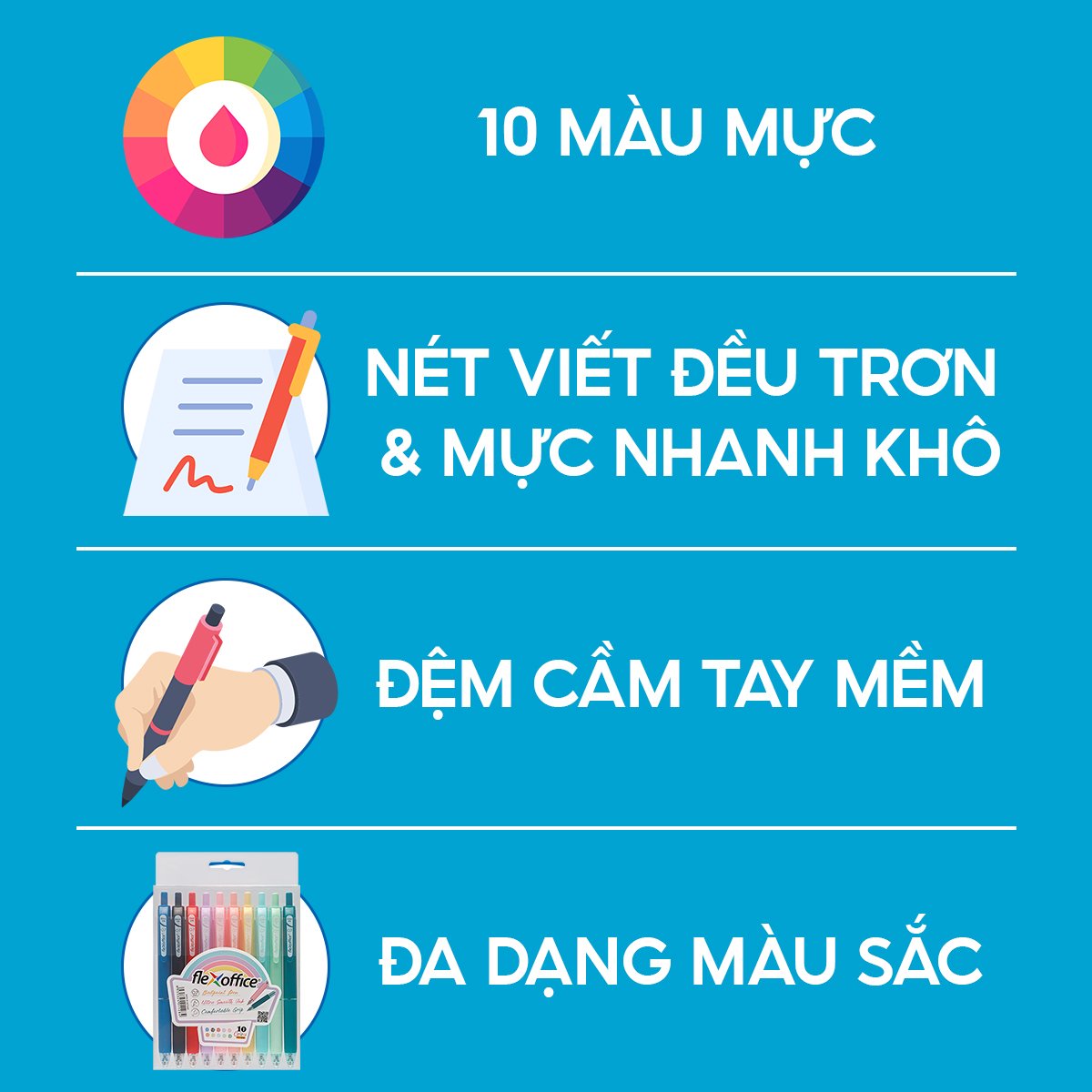 Túi 10 Bút Gel Bấm Nhiều Màu 0.7mm Thiên Long FO-056 Mực Trơn Êm