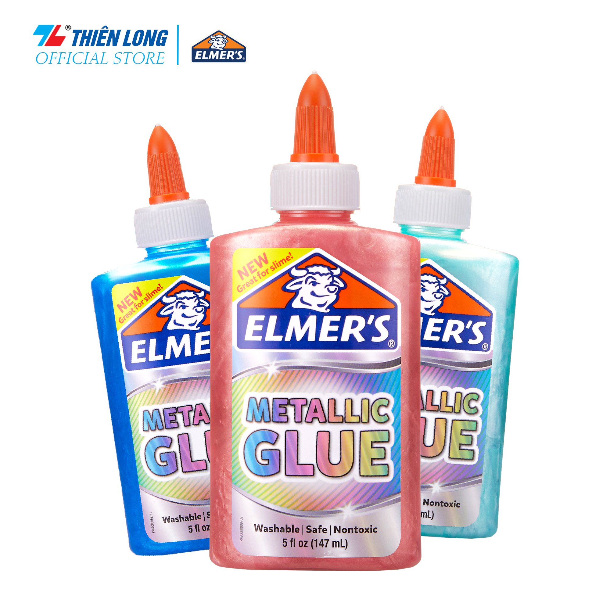 Combo Keo Metallic Glue ánh nhũ - ánh kim Elmer's 147ml & Dung dịch Elmer's tạo Slime 258.77ml