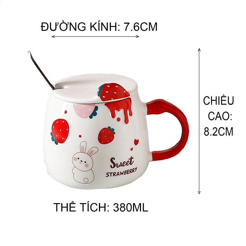 Ly sứ họa tiết Dâu Tây nắp+muỗng CUP0035 (giao mẫu ngẫu nhiên)