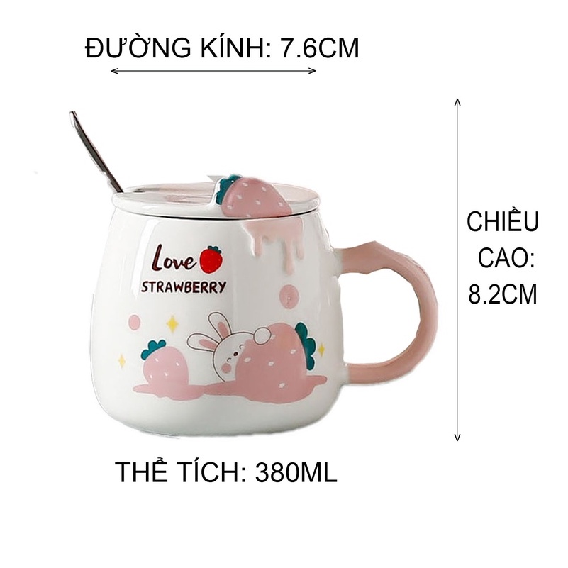 Ly sứ họa tiết Dâu Tây nắp+muỗng CUP0035 (giao mẫu ngẫu nhiên)