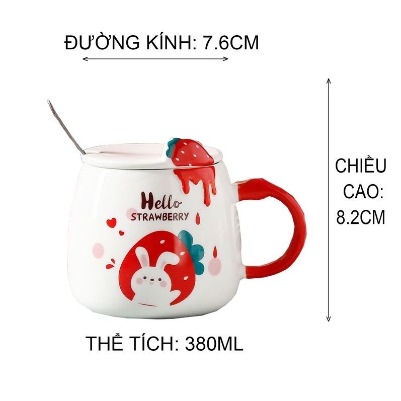 Ly sứ họa tiết Dâu Tây nắp+muỗng CUP0035 (giao mẫu ngẫu nhiên)