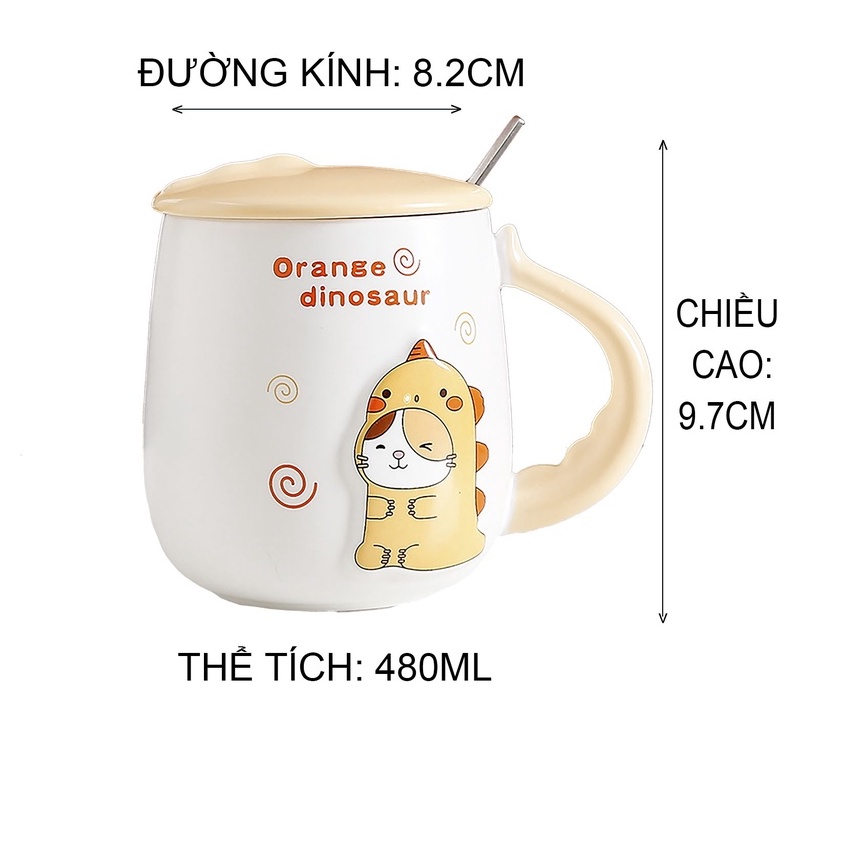 Ly sứ họa tiết Kh.Long nắp+muỗng CUP0016 (giao màu ngẫu nhiên)