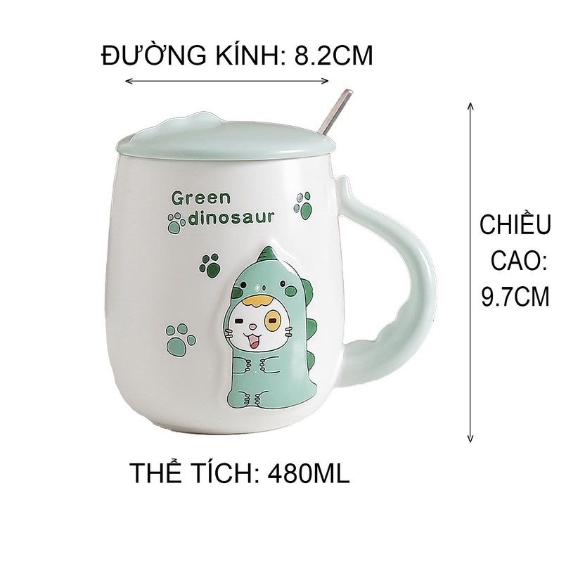 Ly sứ họa tiết Kh.Long nắp+muỗng CUP0016 (giao màu ngẫu nhiên)