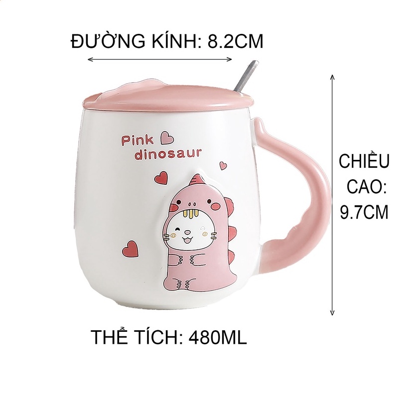 Ly sứ họa tiết Kh.Long nắp+muỗng CUP0016 (giao màu ngẫu nhiên)