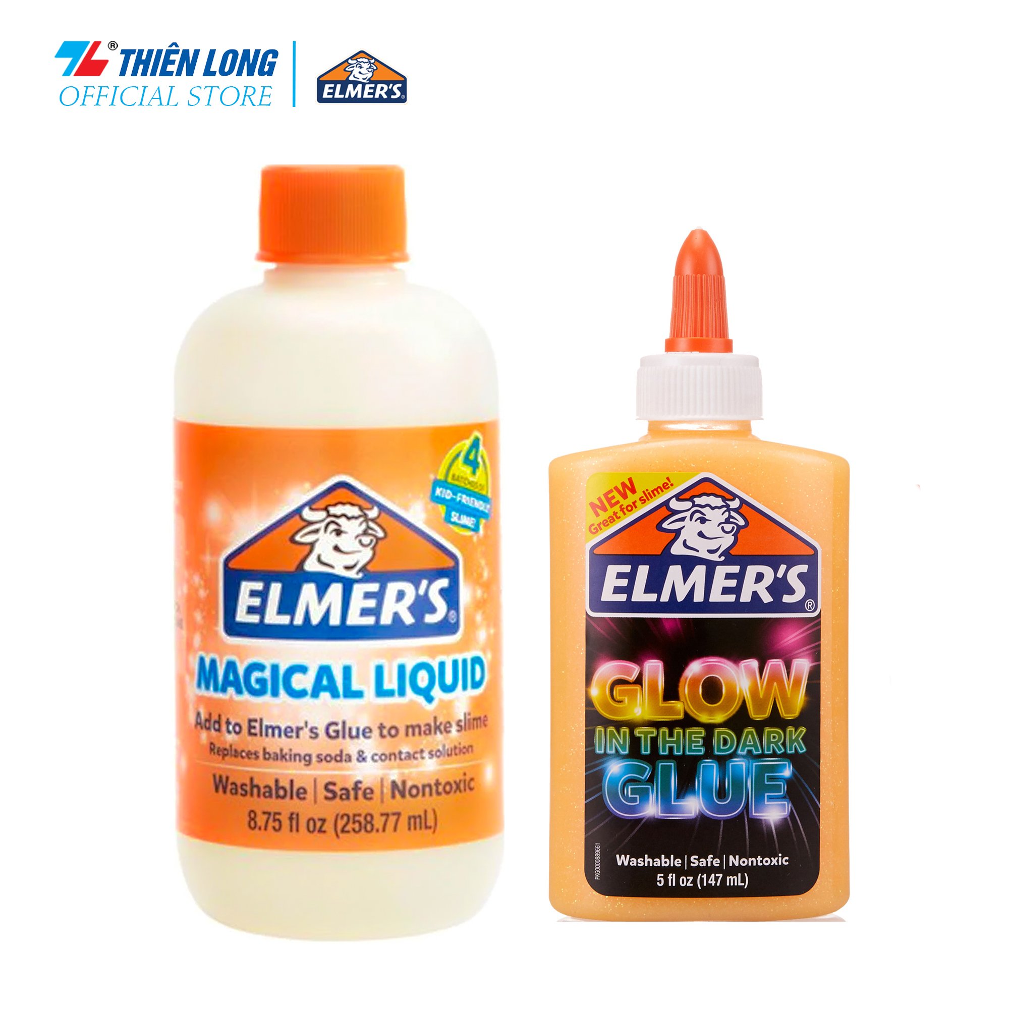 Combo Keo dán dạ quang Elmer's - Glow in the dark & Dung dịch Elmer's tạo Slime 258.77ml