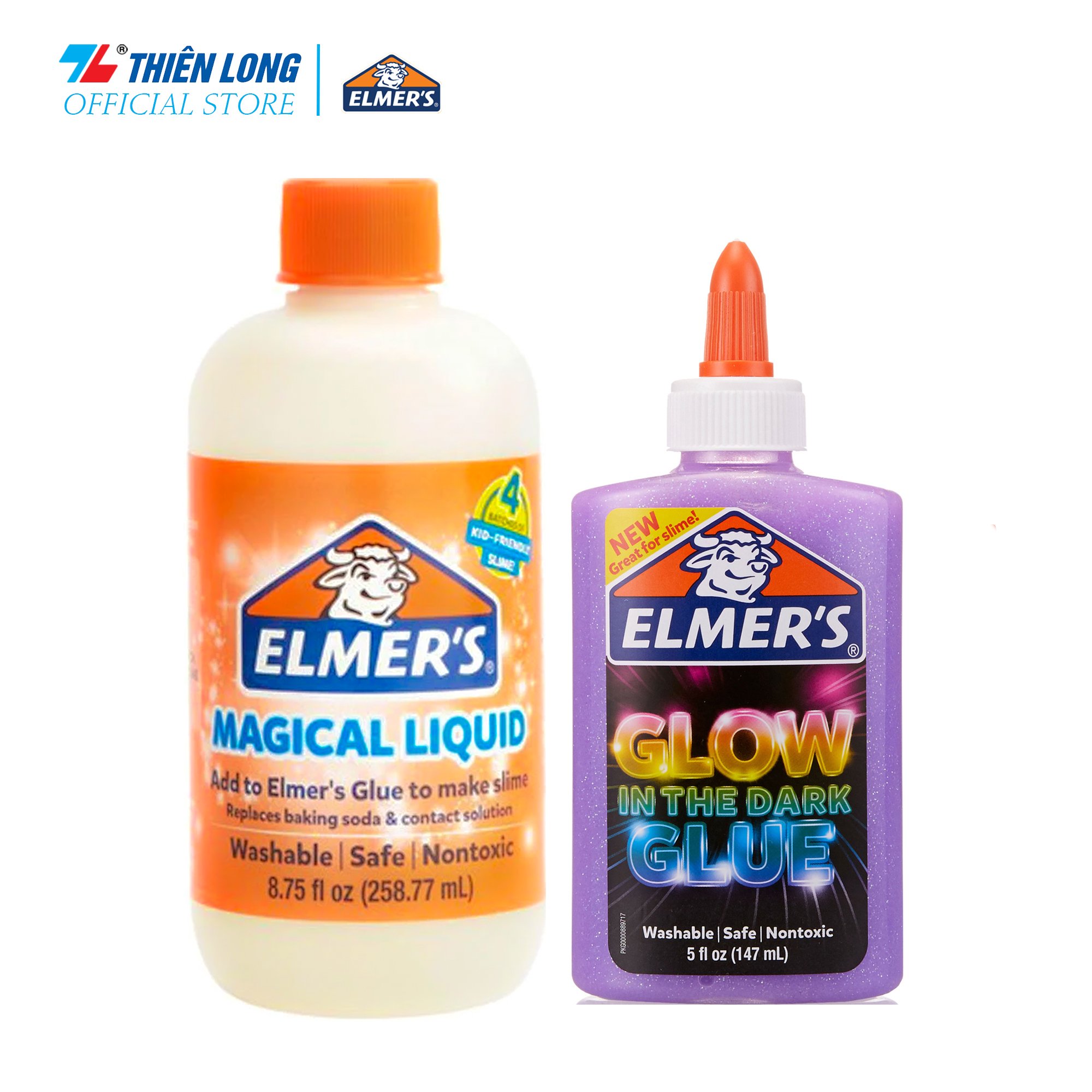 Combo Keo dán dạ quang Elmer's - Glow in the dark & Dung dịch Elmer's tạo Slime 258.77ml