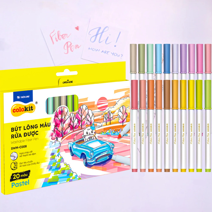 Bút Lông Fiber Pen Thiên Long Colokit 20 Màu Pastel Rửa Được SWM-C008