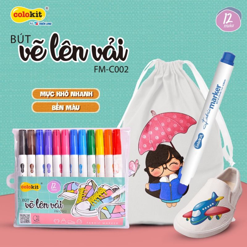 Bút Vẽ Lên Vải Colokit FM-C002 Túi 12 Màu