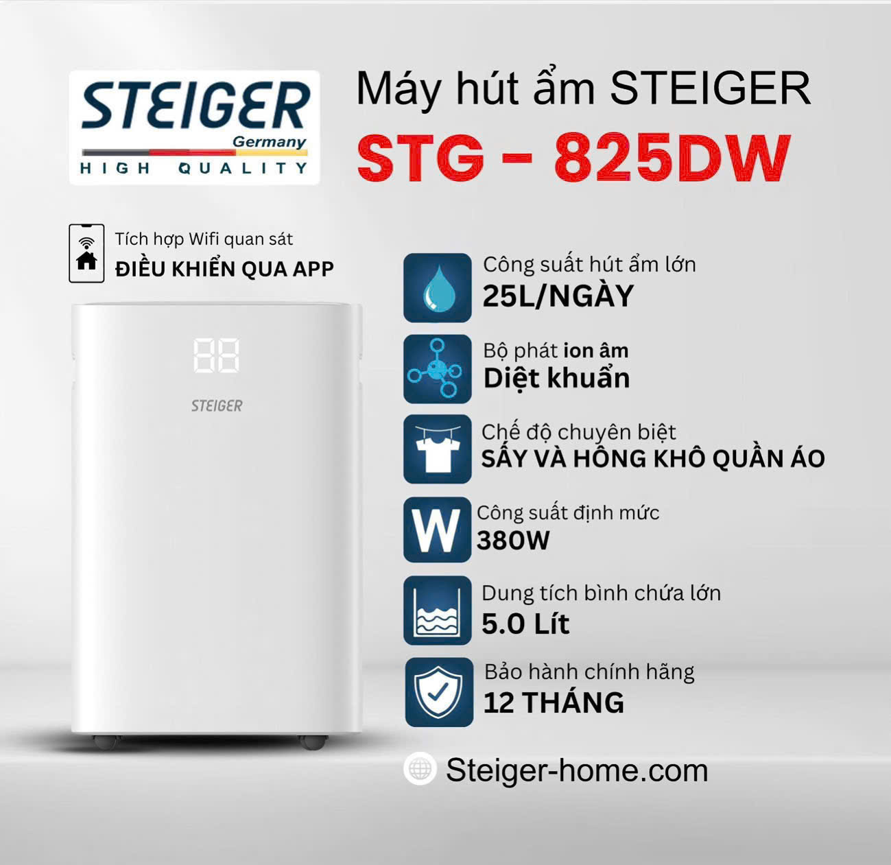 Máy hút ẩm Steiger STG-825DW