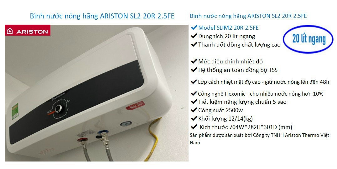 Bình tắm nóng lạnh Ariston SL2 20 R 2.5 FE
