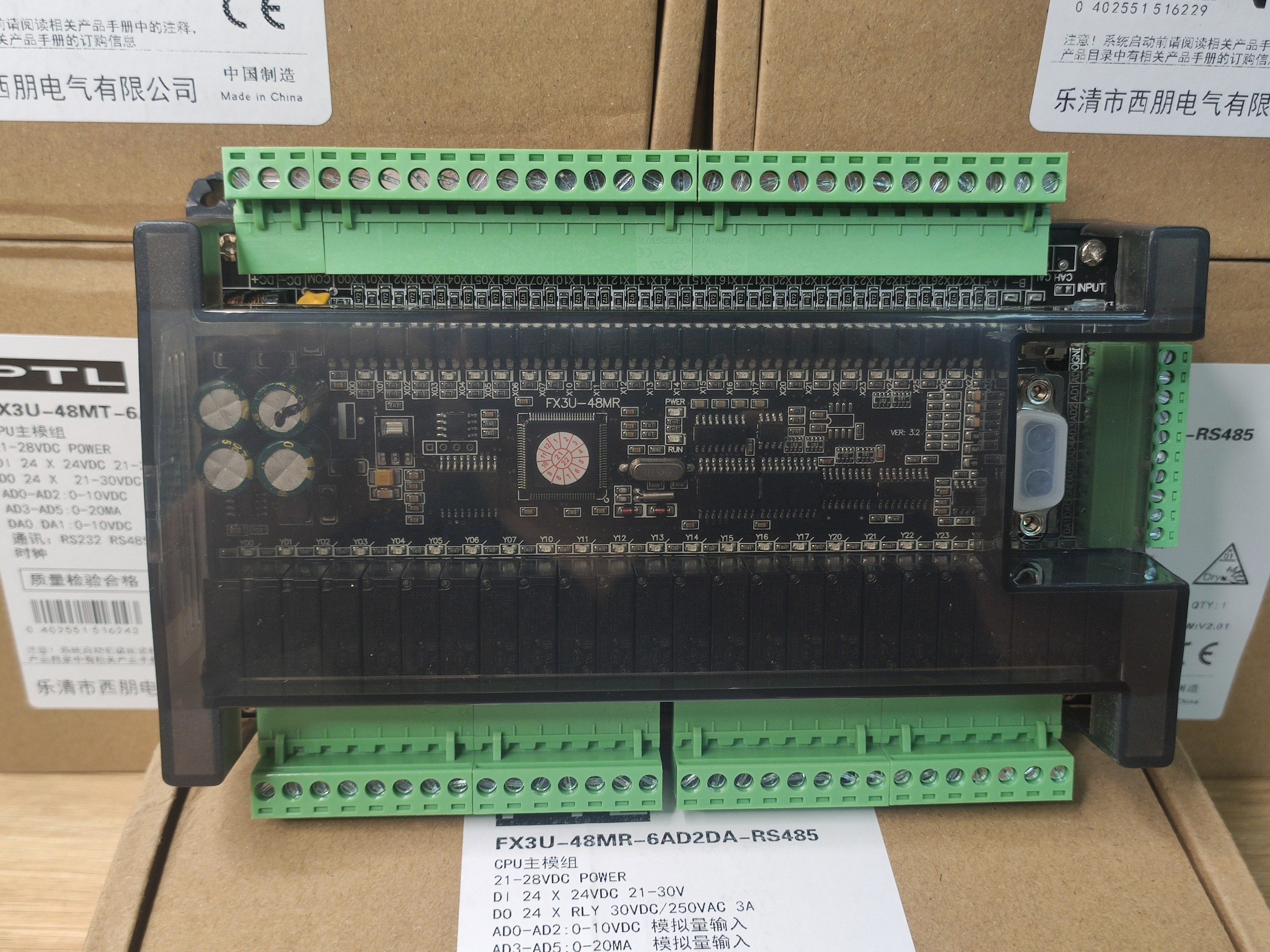 Board PLC Mitsubishi FX3U-48MR-6AD-2DA (24 In / 24 Out Relay)