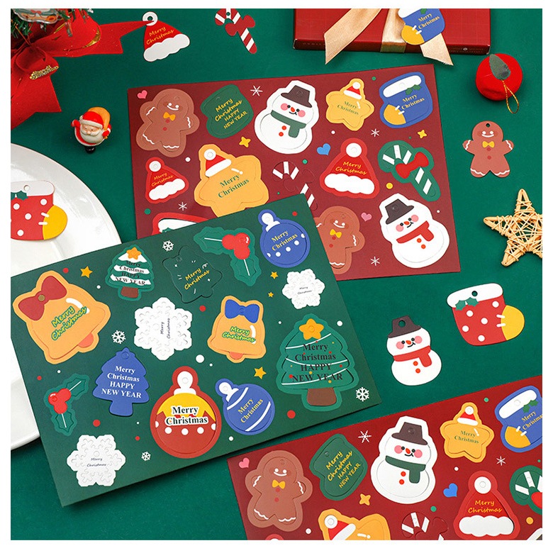 Set Dây Treo Gồm 14 Miếng Sticker Giấy Hoạt Hình Giáng Sinh Noel Trang Trí Hộp Quà Treo Cây Thông