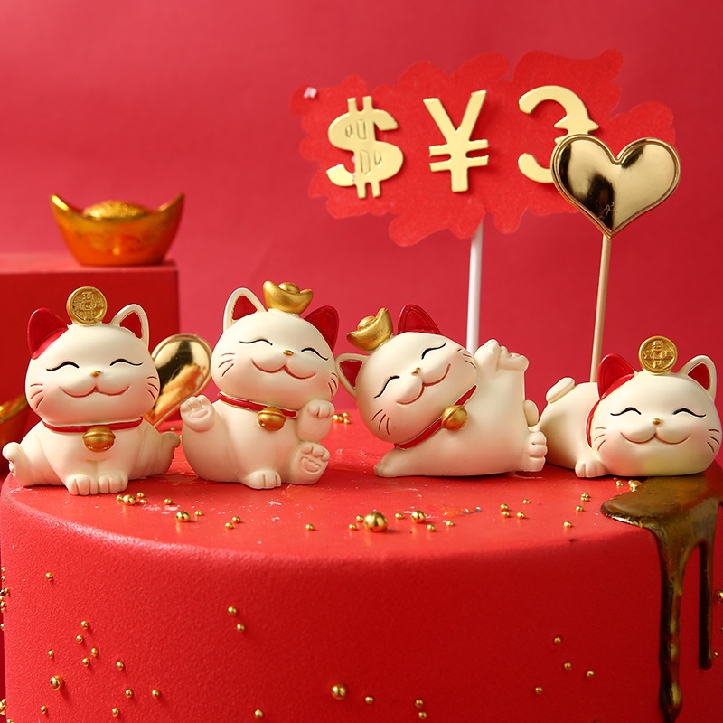 Mô hình 4 mèo thần tài may mắn Ráp để bàn dùng làm quà tặng, trang trí bàn làm việc, góc học tập