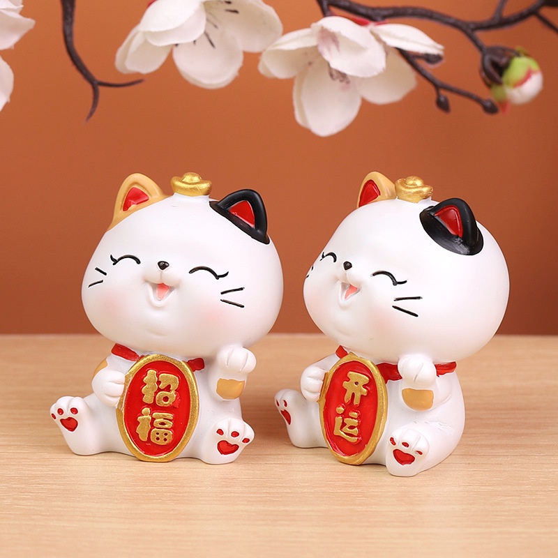 Set 4 mô hình Mèo thần tài trắng vui vẻ