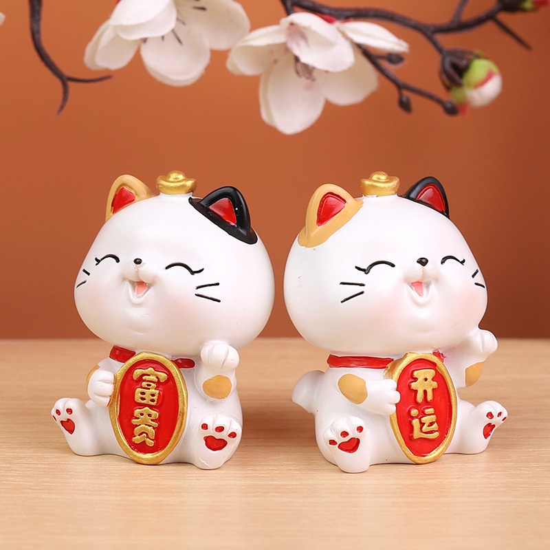 Set 4 mô hình Mèo thần tài trắng vui vẻ