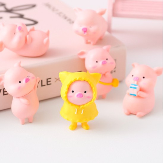 Set 6 mô hình lợn hồng heo hồng để bàn mini biểu cảm ngộ nghĩnh dễ thương trang trí góc học tập, làm việc