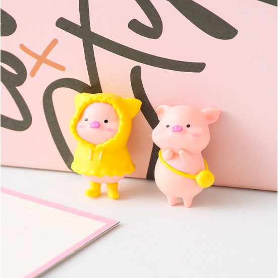 Set 6 mô hình lợn hồng heo hồng để bàn mini biểu cảm ngộ nghĩnh dễ thương trang trí góc học tập, làm việc