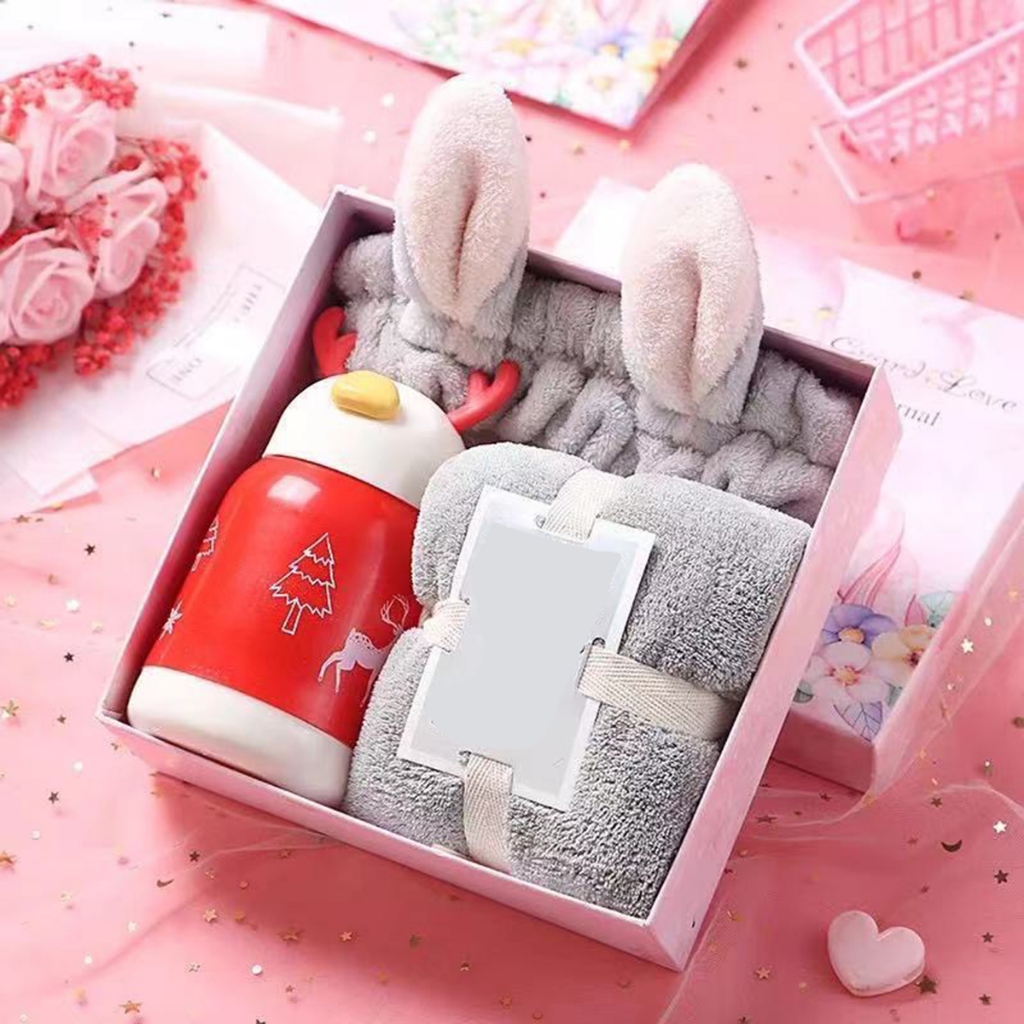 Set Hộp Quà Noel Bình Tuần Lộc Giữ Nhiệt và Khăn , Quà Sinh Nhật, Quà Giáng Sinh