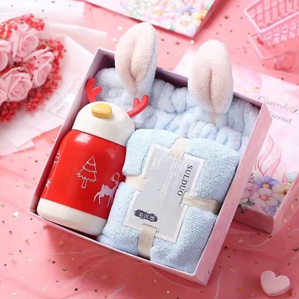Set Hộp Quà Noel Bình Tuần Lộc Giữ Nhiệt và Khăn , Quà Sinh Nhật, Quà Giáng Sinh