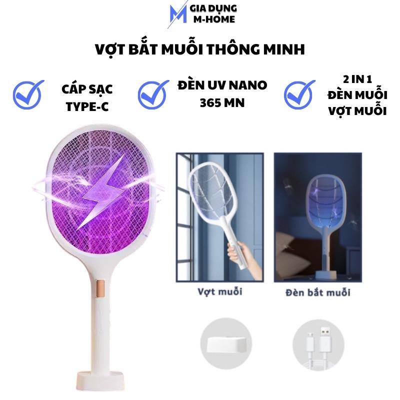 Vợt Muỗi Thông Minh Kiêm Đèn Bắt Muỗi Tự Động 2in1 Thu Hút Muỗi Bằng Ánh Sáng Tím Có Màng Bảo Vệ An Toàn Cho Trẻ Em