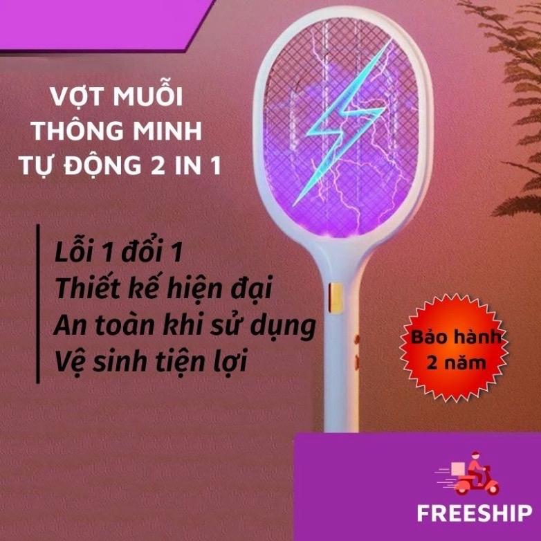 Vợt Muỗi Thông Minh Kiêm Đèn Bắt Muỗi Tự Động 2in1 Thu Hút Muỗi Bằng Ánh Sáng Tím Có Màng Bảo Vệ An Toàn Cho Trẻ Em