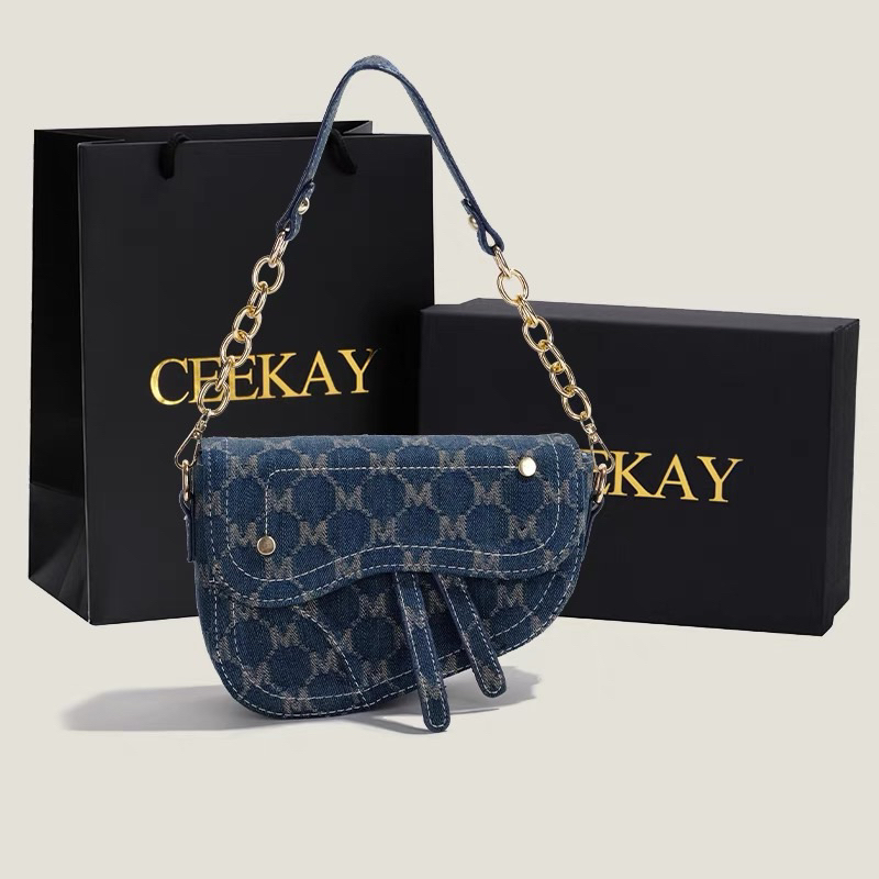 Túi xách CEEKAY vải bò 2 dây đeo chéo, kẹp nách