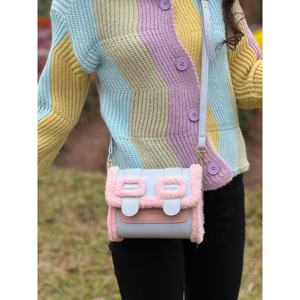 Túi xách CEEKAY xanh lông hồng