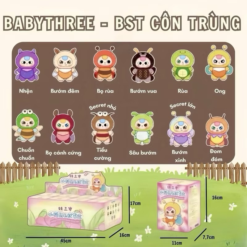 [CHÍNH HÃNG] Blindbox Baby Three Thỏ Thị Trấn, Hải Sản, Côn Trùng, Mini Ver 3, NOMMI chính hãng