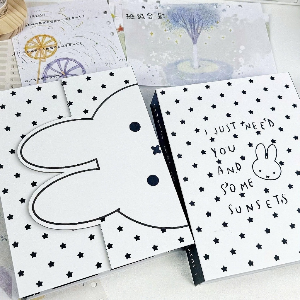 Binder, bìa album ảnh, bìa sổ còng A5 đựng ảnh, đựng giấy thỏ trắng chấm bi đáng yêu