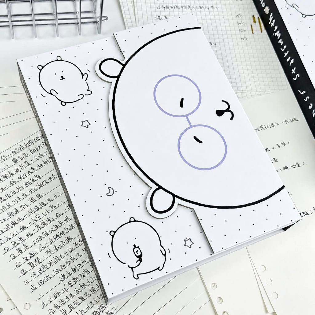 Binder, bìa album ảnh, bìa sổ còng A5 đựng ảnh, giấy viết gấu đeo kính dễ thương