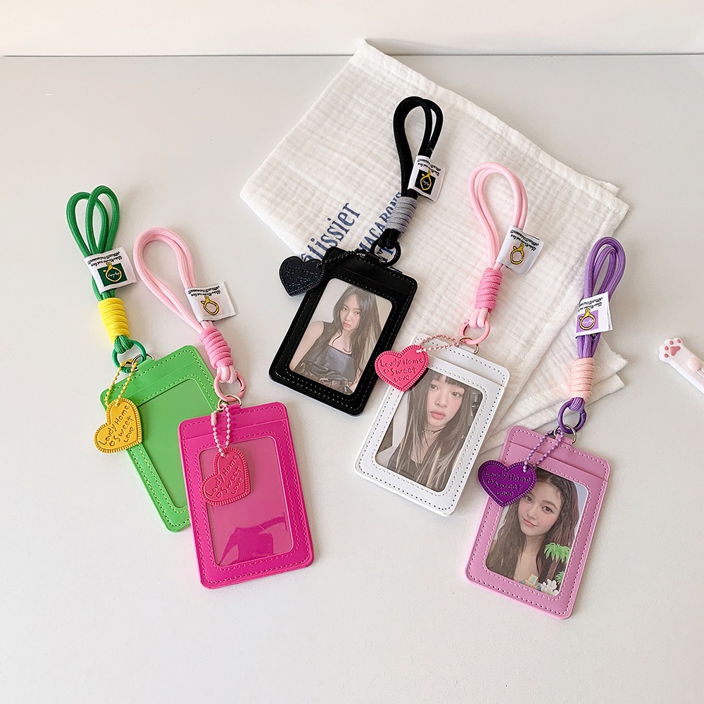 Túi thẻ đựng card, holder photocard da PU, charm trái tim
