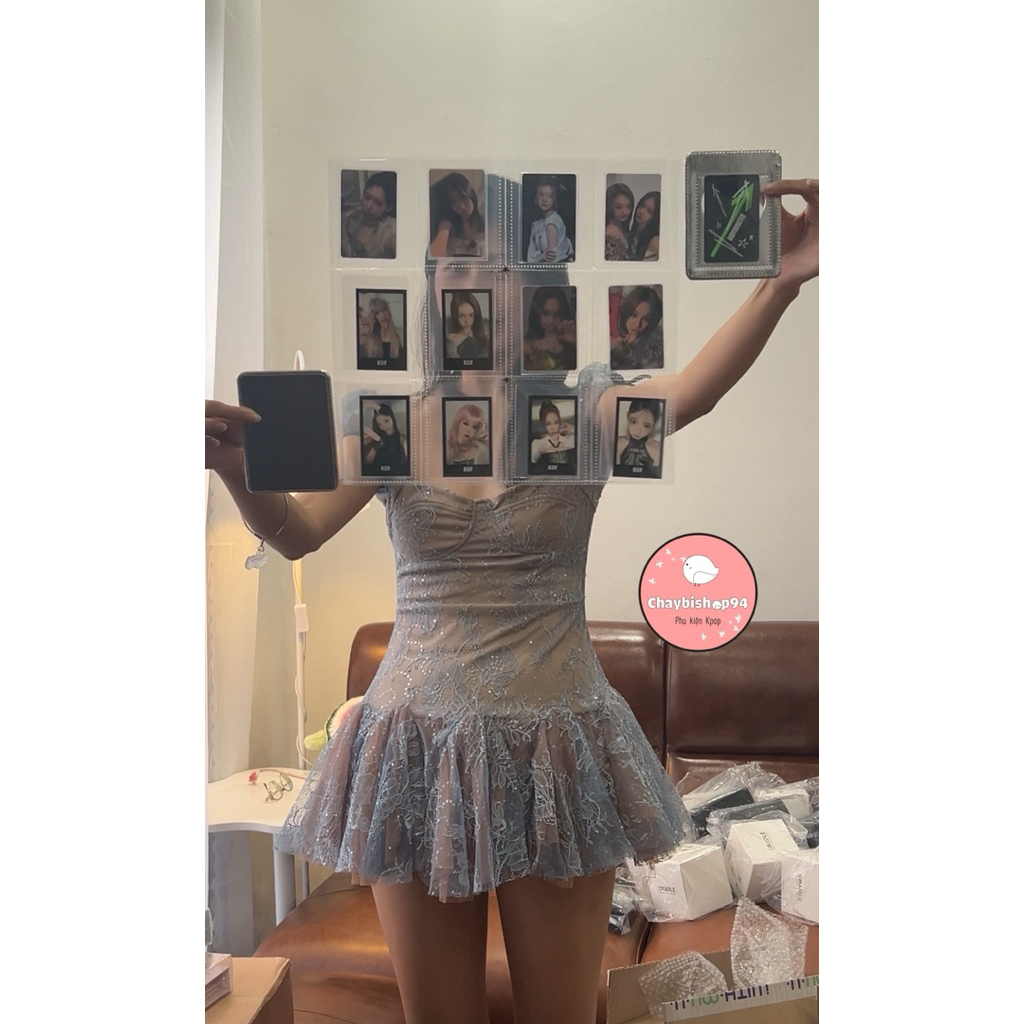 Sổ tay gấp 12 ô đựng thẻ ảnh, binder gấp da bạc lấp lánh giá trị cao