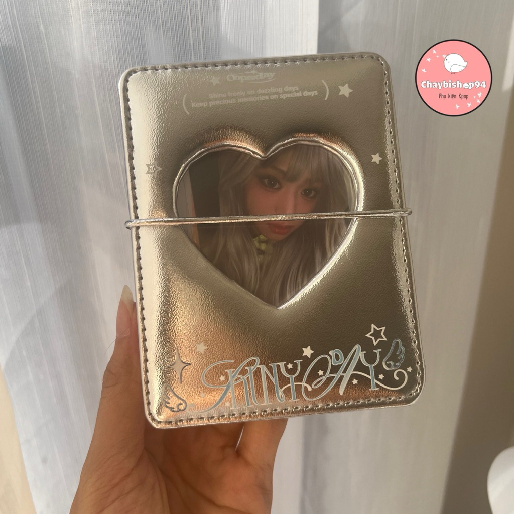 Sổ tay gấp 12 ô đựng thẻ ảnh, binder gấp da bạc lấp lánh giá trị cao