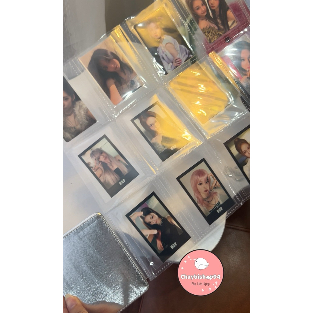 Sổ tay gấp 12 ô đựng thẻ ảnh, binder gấp da bạc lấp lánh giá trị cao