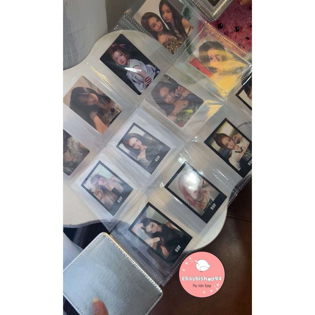 Sổ tay gấp 12 ô đựng thẻ ảnh, binder gấp da bạc lấp lánh giá trị cao