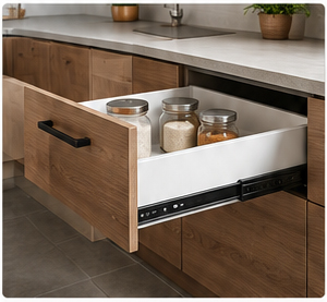 Ứng dụng ray bi giảm chấn Hafele cho hộc tủ bếp