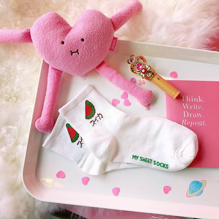 SET 5 ĐÔI TẤT CỔ VỪA MÀU TRẮNG HOA QUẢ HÀNG XỊN CÓ CHỮ